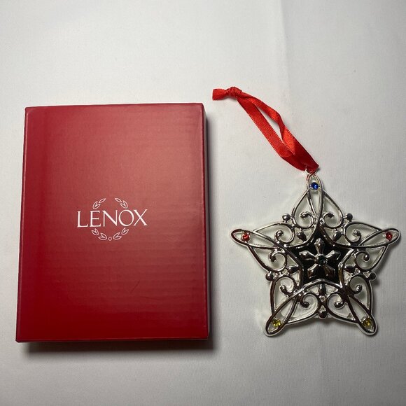 Lenox Sparkle and Scroll Star Ornament Multicolor Gems Silver 893113 NIP - Picture 1 of 4